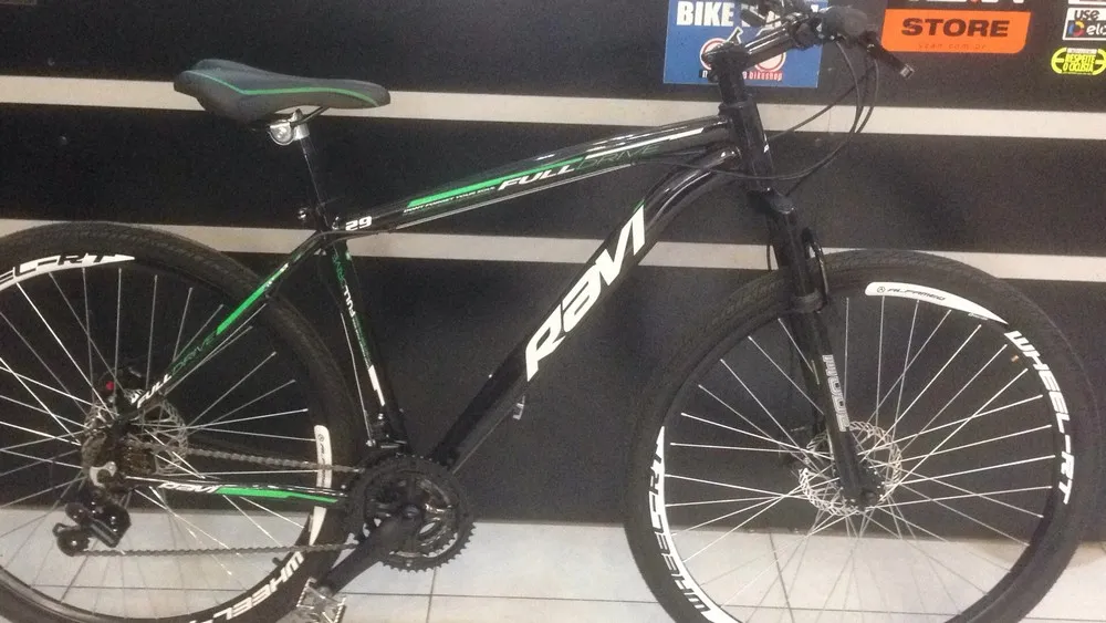 BICICLETA ARO 29 ALUM KIT RAVI FULL DRIVE PRETA/VERDE TAM.: 19